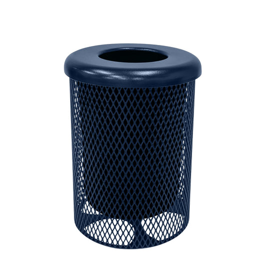 RFT-TXTDBL Heavy Duty 32 Gallon Round Trash Receptacle, Liner Included, Textured Dark Blue with Flat Top, Made in America