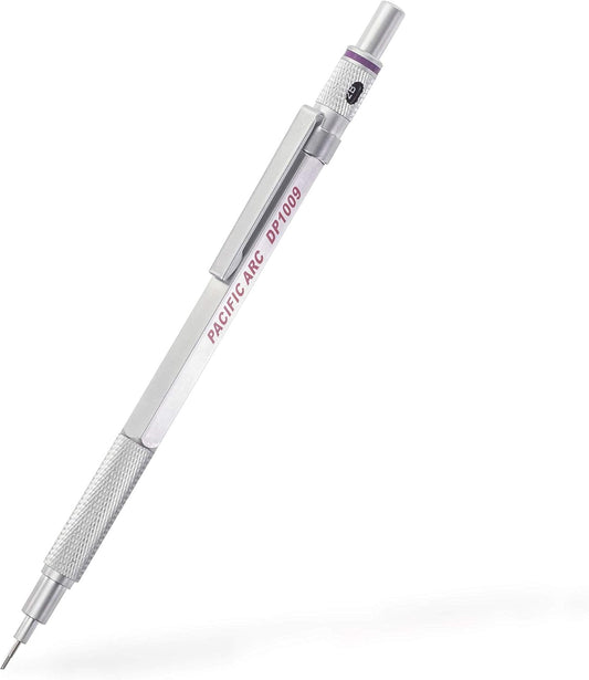Pacific Arc Chromograph Metal Mechanical Pencil .9 mm Silver Barrel Mechanical Pencil with Built In Lead Pencil Grade Indicator, Lead Pencil Holder for Drafting, Sketching, and Drawing