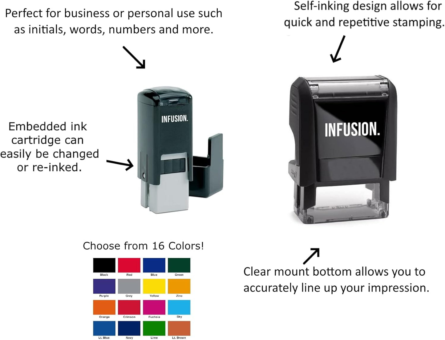 Infusion Self-Inking Custom Rubber Stamp (Personal or Business Use) - Choose from 16 Colors (1" x 2-1/2")
