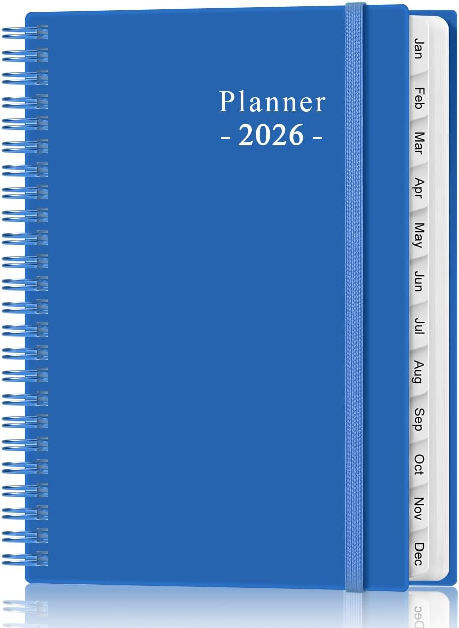 2026 Planner - Planner 2026 from January 2026 - December 2026, Weekly & Monthly Planner Spiral Bound with 12 Monthly Tabs, Inner Pocket, 6.4" x 8.5", Blue-E