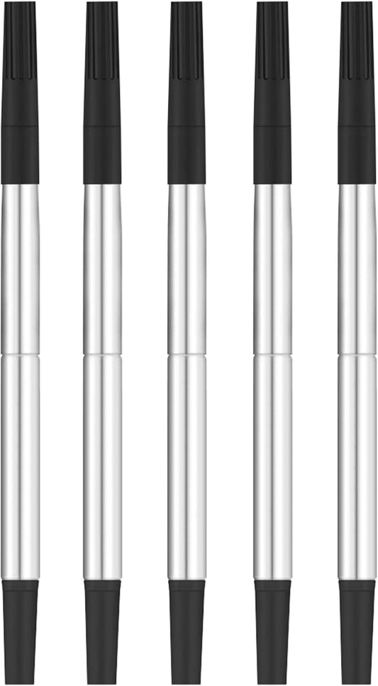 DunBong Quink Ink Rollerball, Compatible with Parker Rollerball Pens, 0.5mm Fine Point, Black Ink Refill Pack of 5, Replaceable Gel Ink Pen Refills, Smooth Writing (Black-0.5mm)