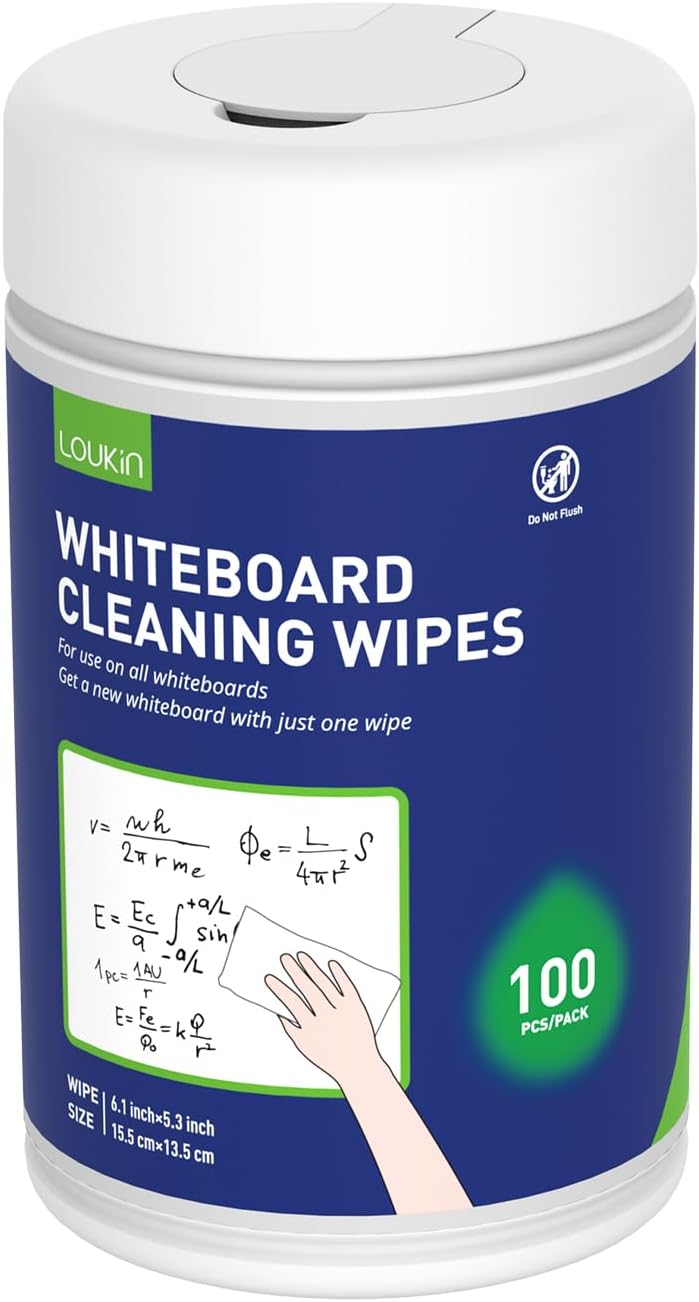 Loukin Whiteboard Cleaning Wipes, Dry Erase Board Cleaning Wipes, Non-toxic White board Wipes, 100 Wipes per Canister
