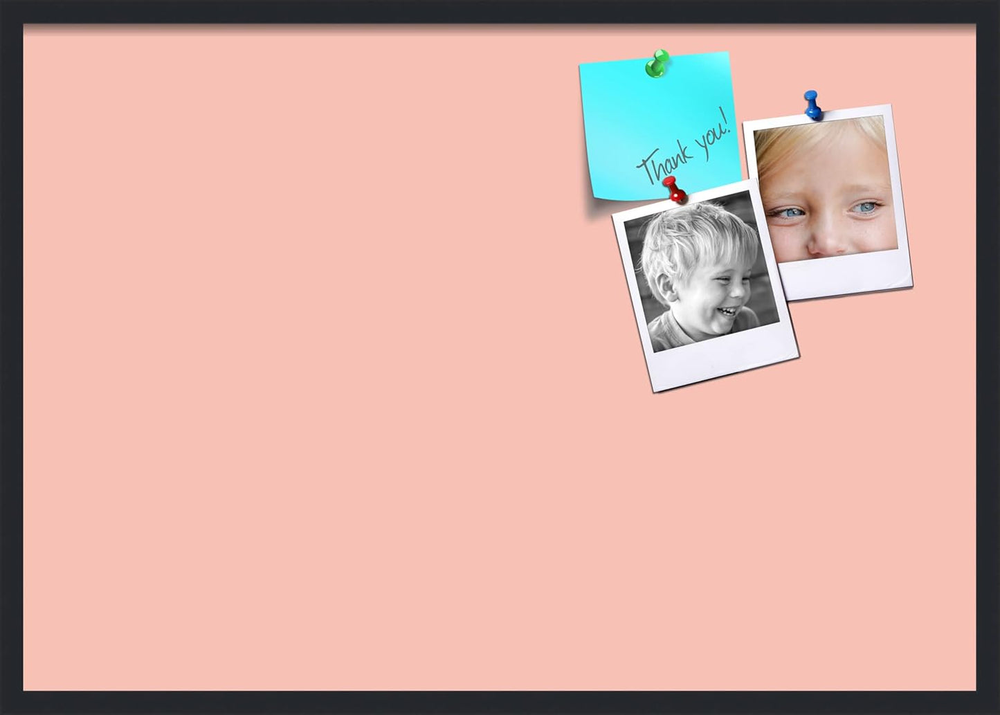 PinPix 40x28 Inch Cork Bulletin Board. This Decorative Framed Pin Board Comes with Pink Pastel Design and a Satin Black Frame. Ideal for Home Office Decor or Message Board (PinPix-1813)