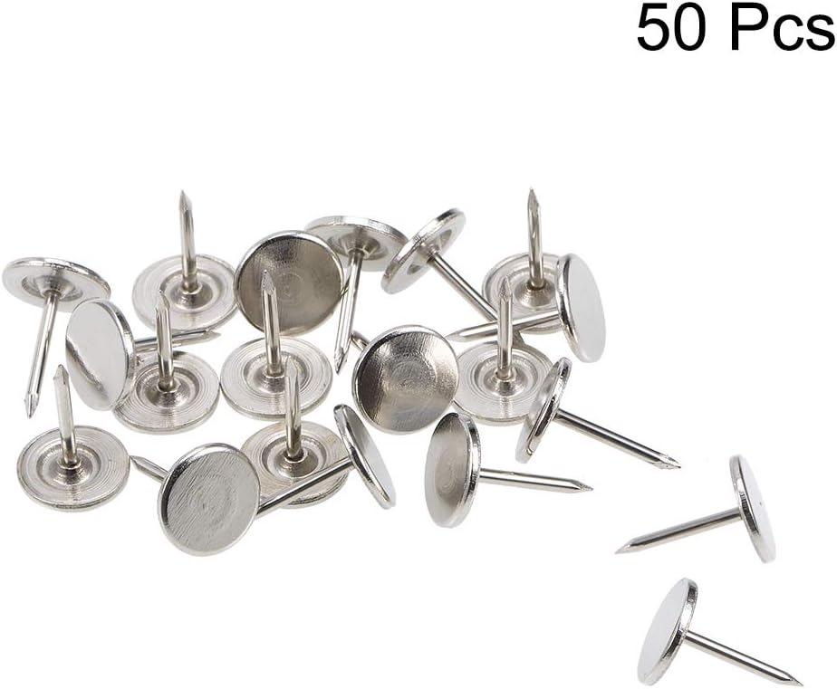 uxcell Upholstery Nails Tacks 11mmx15mm Flat Head Furniture Nails Pins Silver Tone for Furniture Sofa Headboards, 50 Pcs