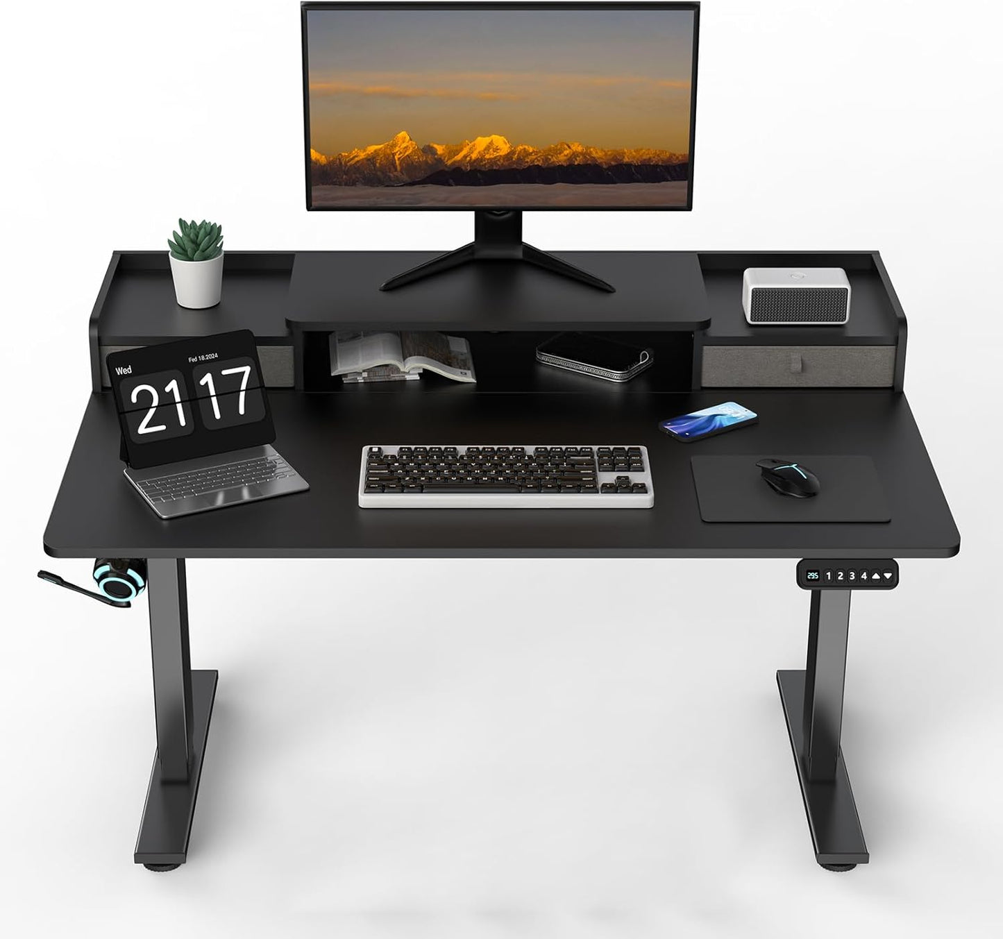 48 x 30 Inch Electric Standing Desk with 2 Drawers, Adjustable Height Widened Stand Up Desk with Storage, Sit to Stand Ergonomic Workstation for Home Office, Classic Black