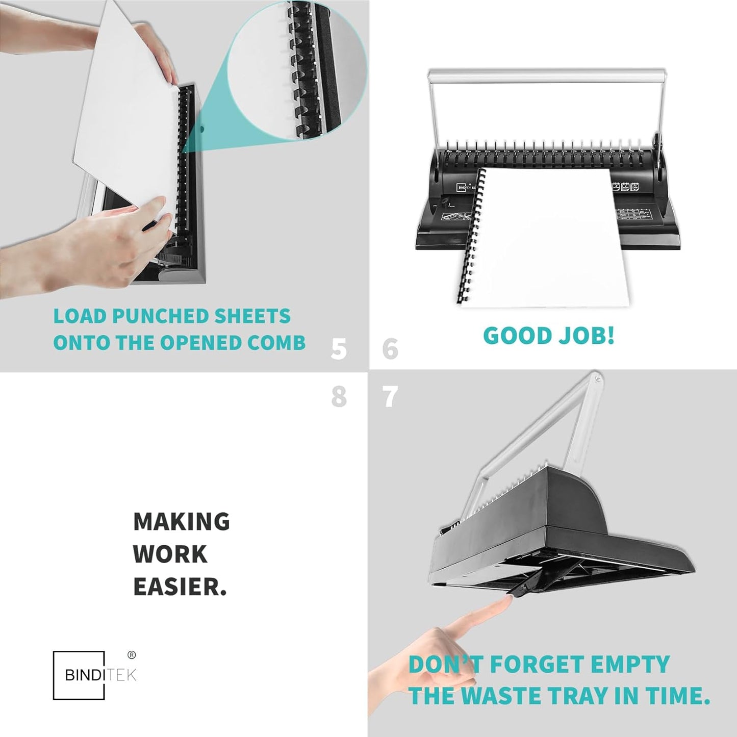 Binditek Binding Machine, 19-Hole, 145 Sheets, Comb Binder Machines with 30 PCS 1/2" Binding Combs, for Letter Size, Fixed Margin