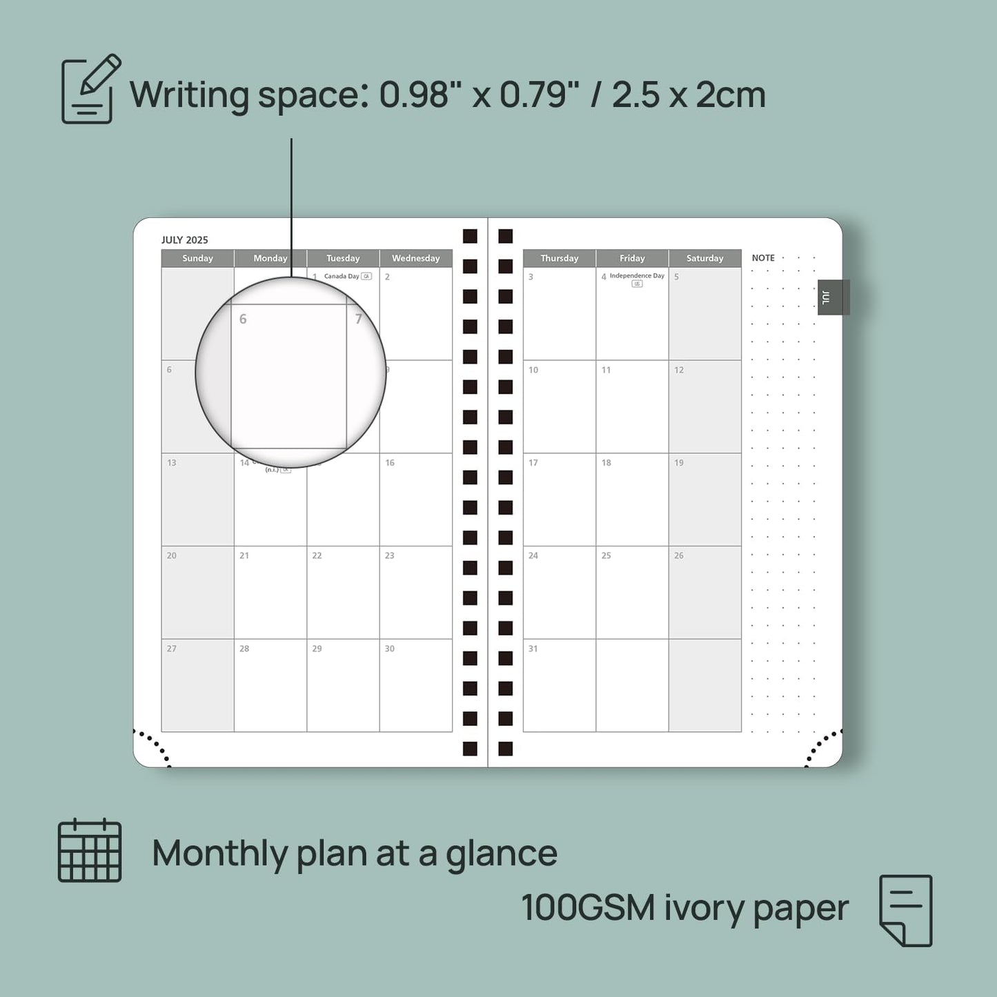 POPRUN Pocket Planner 2025-2026 (Spiral Hardcover - 4''x 6.25''), Daily Weekly and Monthly (July 2025 - June 2026) with Hourly Time Slots, for Purse, 100 GSM - Orange