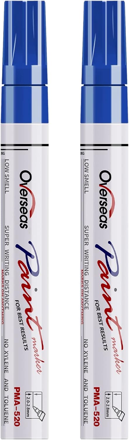 Overseas Permanent Paint Pens Blue Markers - 2 Pack Single color Oil Based Paint Markers, Medium Tip, Quick Drying and Waterproof Marker Pen for Metal, Rock Painting, Wood, Plastic, Canvas, Mugs