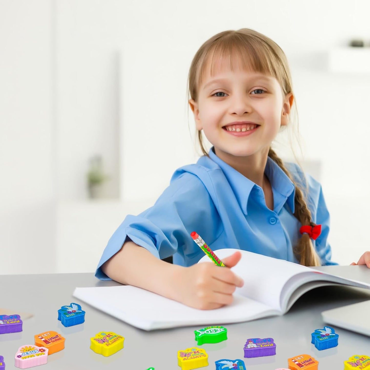 Cinrobiye 60 PCS Bible Verses Pencil Erasers Bulk Inspirational Scripture Eraser Christian Religious Favor Goody Bag Filler Gifts for Students Classroom Office Teacher Prizes Reward School Supplies