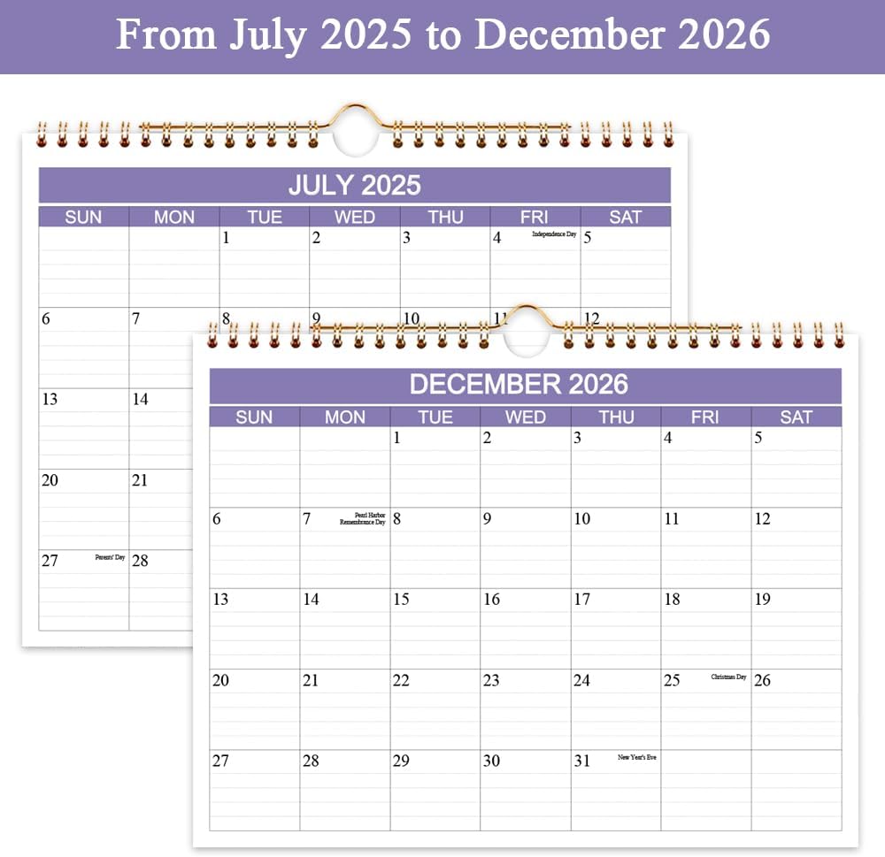 2025-2026 Calendar- Wall Calendar 2025-2026 Runs from July 2025 to December 2026-18 Months Calendar with Thick Paper for Planning and Organizing for Home or Office, 8.5 x 11 Inches, Purple