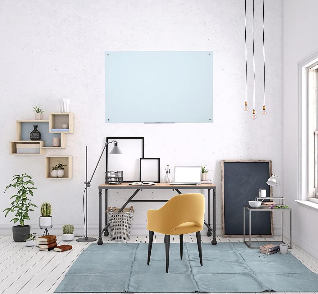Glass Dry Erase Board - Large Magnetic Whiteboard with Frameless Mounting, Premium Tempered Glass Surface & Accessory Tray - Perfect for Office, Classroom, or Home (48" x 36")