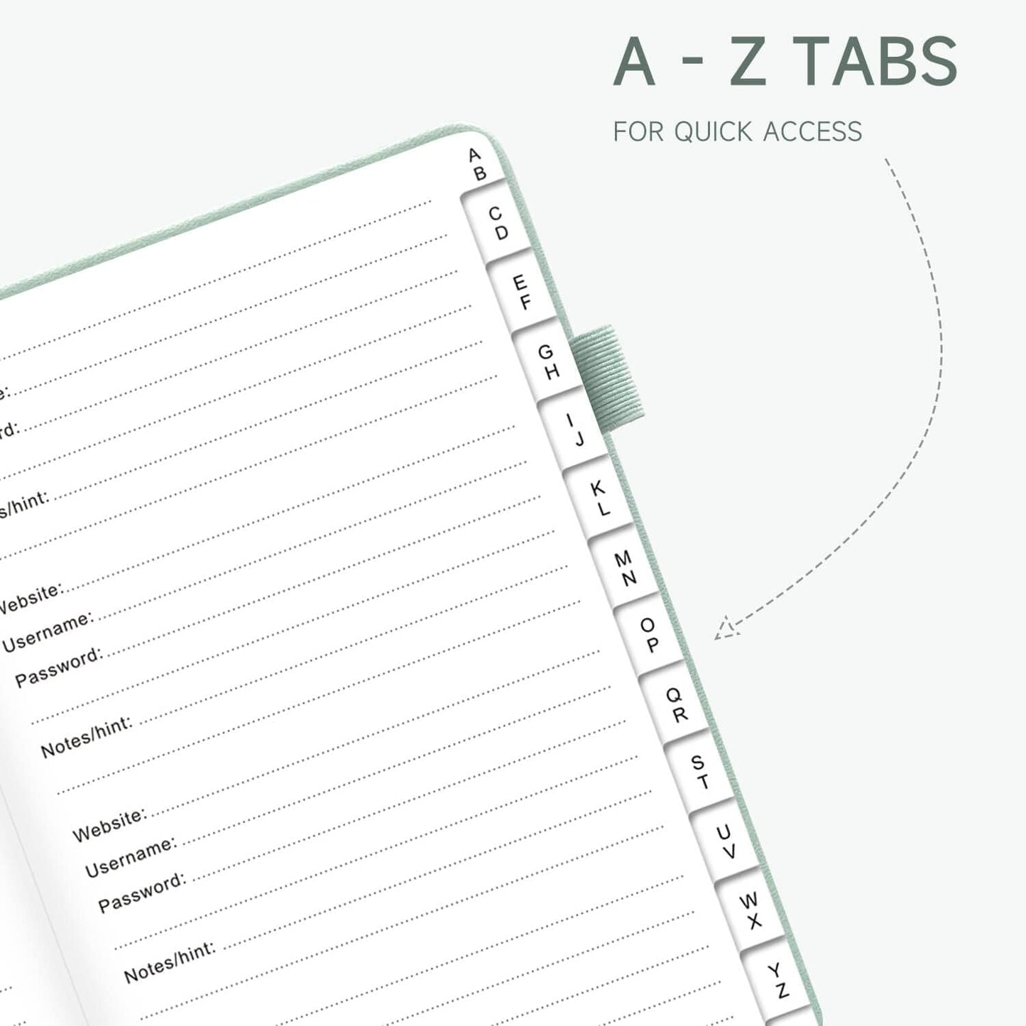 Password Book with Alphabetical Tabs – Hardcover Internet Address & Password Organizer – Password Keeper Notebook for Computer & Website – 5.2 x 7.6" Log-in Password Journal w/ Thick Paper (Mint Green)
