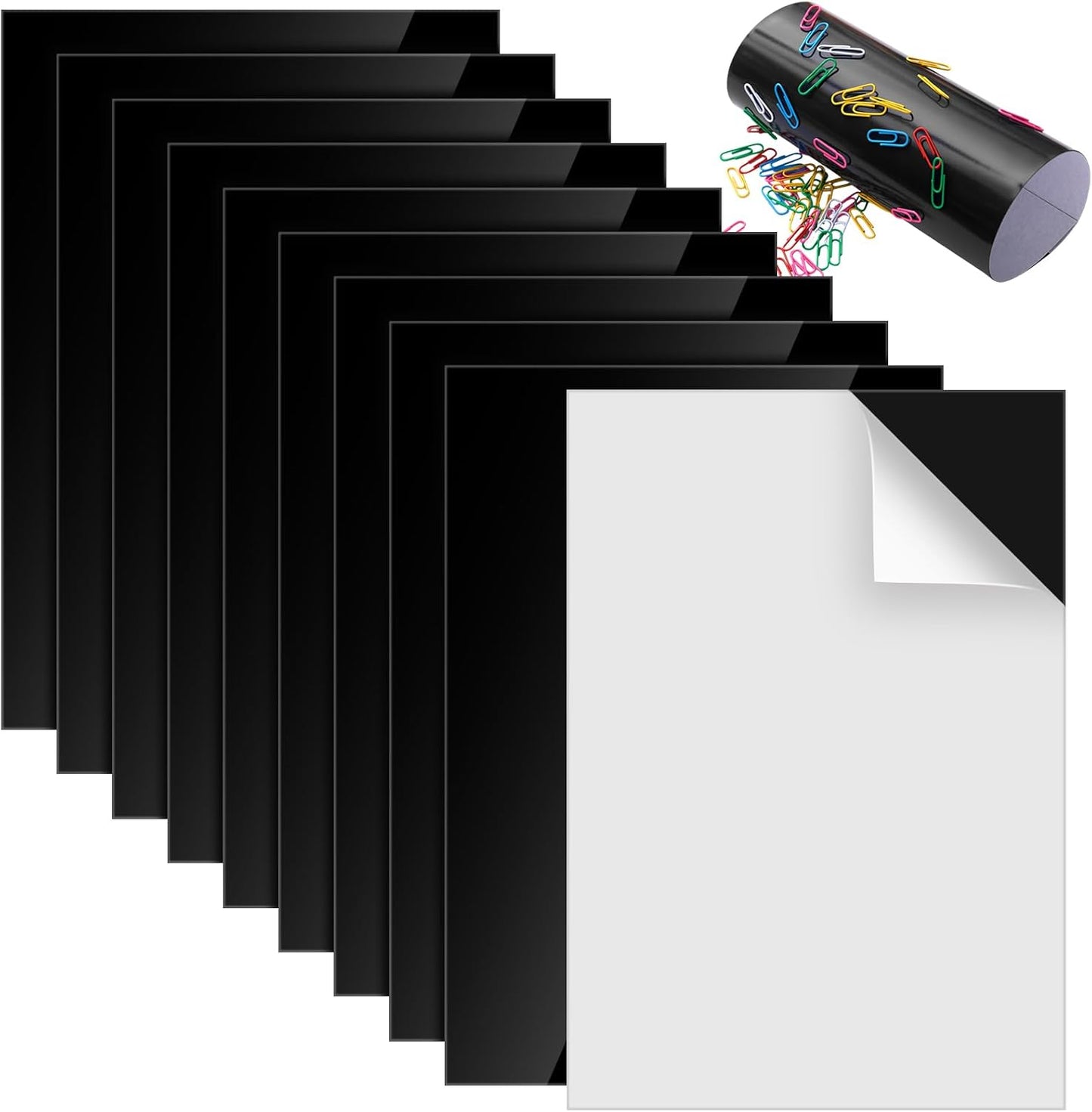 Pangda 10 Pack 8.5" x 11" Magnetic Sheets with Adhesive Backing 30 Mil Flexible Steel Vinyl Magnet Sheet for Crafts Magnetic Stickers Photos Kitchen Fridge Home Office