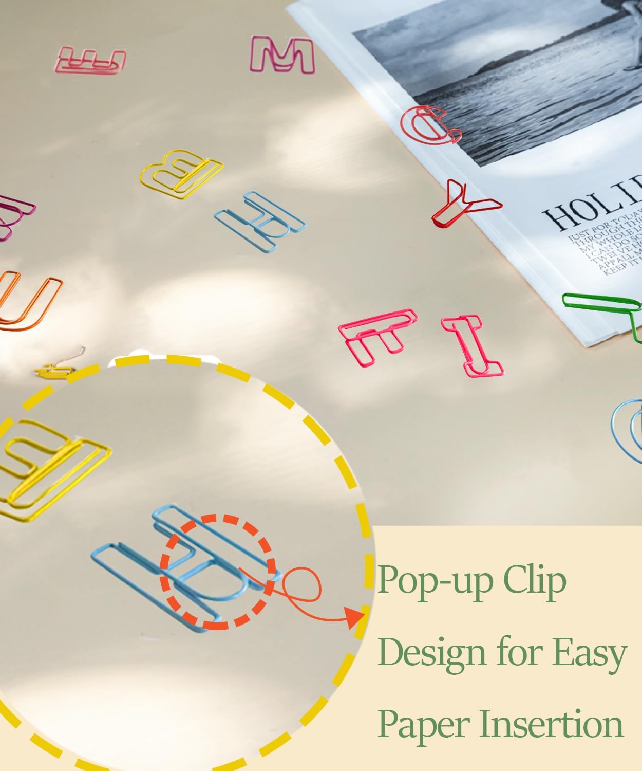 52 Pcs Stainless Steel Paper Clips - Alphabet Letter Clips for Office & School with Storage Box Assorted Color (Pet Series)