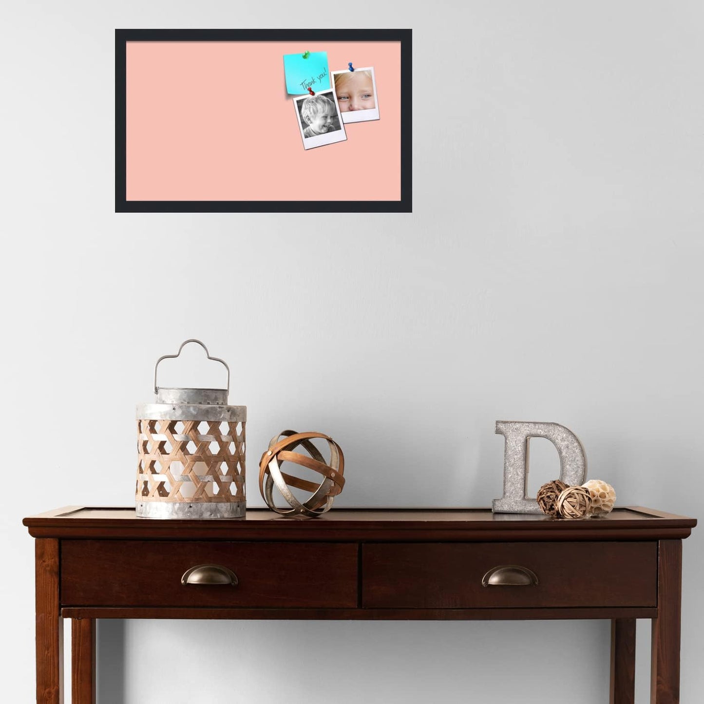 PinPix 24x14 Inch Cork Bulletin Board. This Decorative Framed Pin Board Comes with Pink Pastel Design and a Satin Black Frame. Ideal for Home Office Decor or Message Board (PinPix-1813)