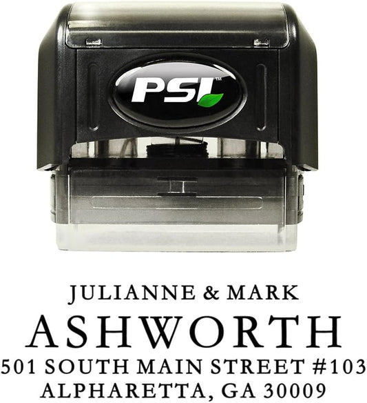 Self Inking Return Address Stamp - Custom 4 Line Personalized Address Stamp for Envelopes, Wedding Invitations, Business, Mailing Labels, Black Ink (All Serif)
