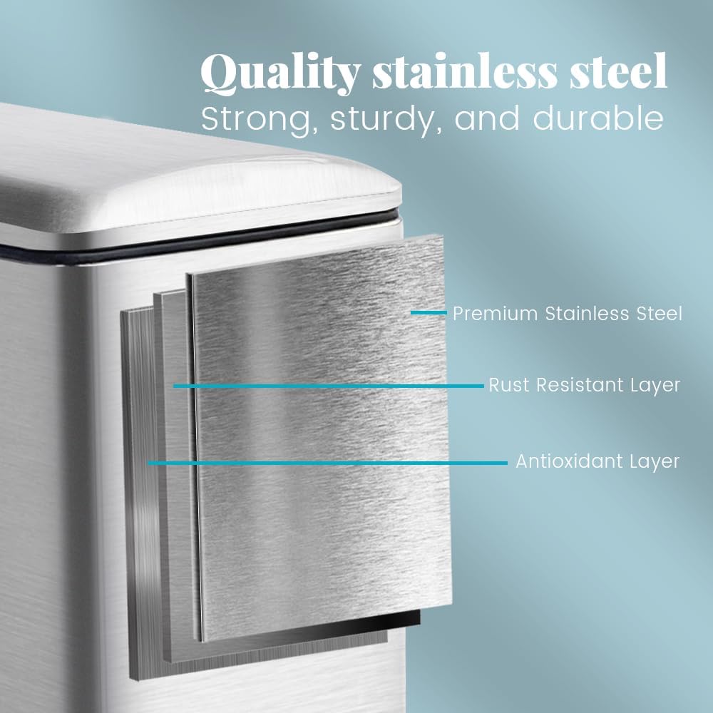 8 Gallon Trash Can, Stainless Steel Kitchen Trash Can with Removal Inner Bucket and Soft-Close Lid, Step on Trash can 30 Liters, Durable Metal Garbage Can for Home, Bathroom, Office