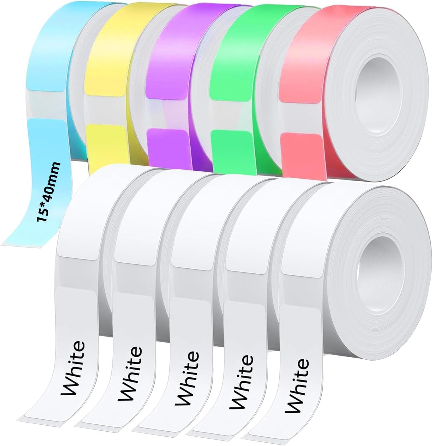 Label Maker Tape Refill 15mm 0.47 Standard Laminated Thermal Label Tape Replacement 0.59"×1.57"(15×40mm), 1650 Labels/10Rolls/Pack, High Definition Labeling Tape for Home Office School Hotel