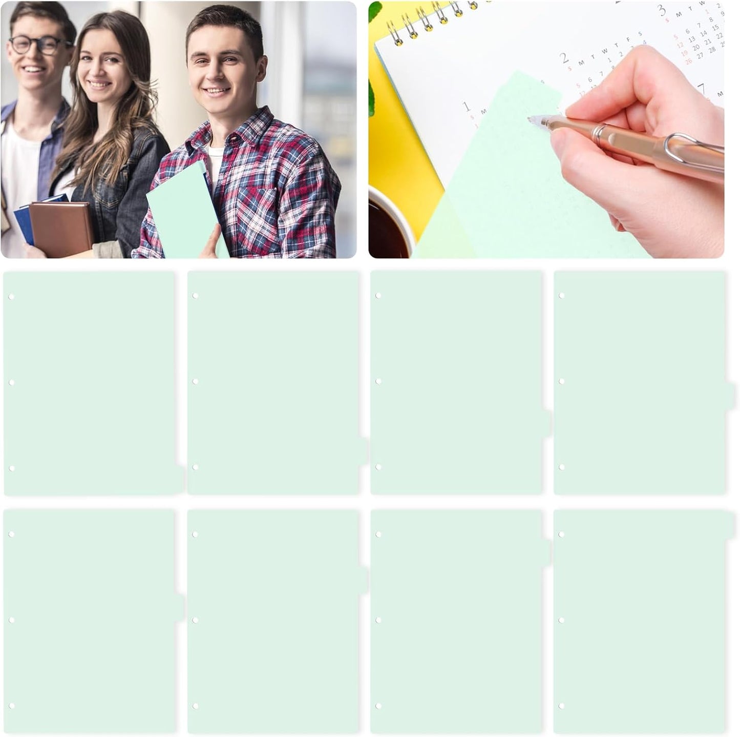 3 Ring Green Binder Dividers with 8-Tabs, A4 Binder Dividers, Sturdy Plastic Divider, Suitable for Notebooks and Binders, Tabs for Binder, 3 Hole Punch (Green,A4)