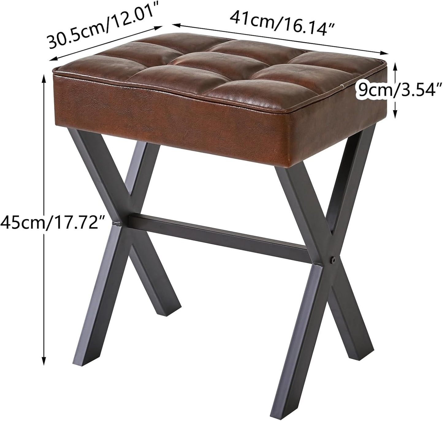 IBUYKE Square Makeup Stool with X-Leg Foot Rest, PU Footrest, Ottoman Seat Vanity Stool, Multi-Use as Small Side Table, for Bedroom, Living Room, Dark Brown LG-71Z