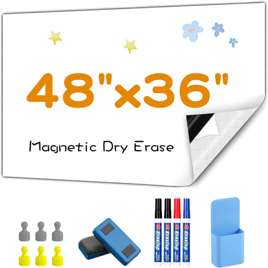 Magnetic Whiteboard Contact Paper, 36" x 48" Stick on Magnetic Dry Erase White Board Sticker on Wall, Easy to Write for Drawing, School, Office, Kitchen Fridge