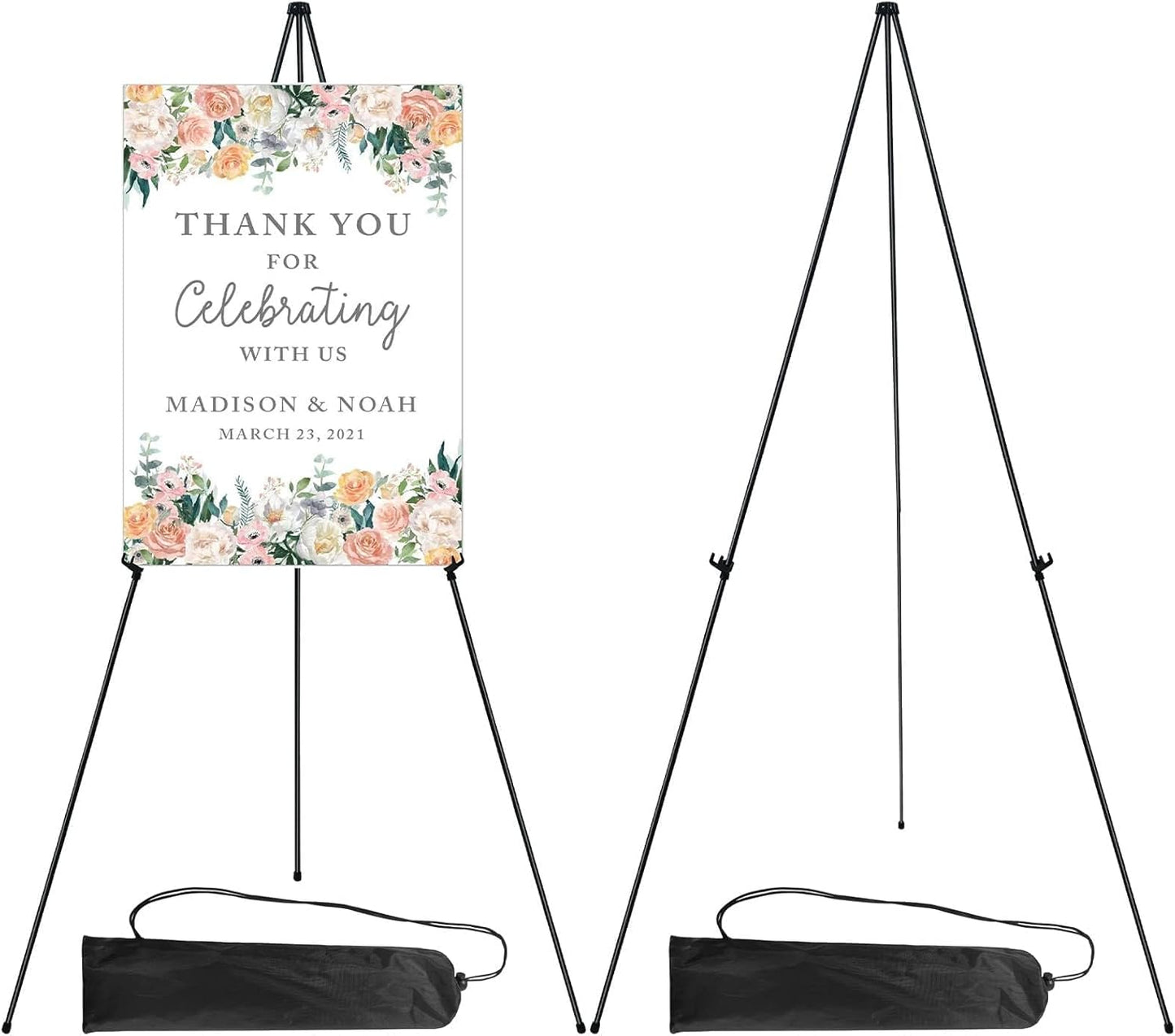 RRFTOK Easel Stand for Display, 63'' Instant for Sign Art and Crafts Portable Ground Easels for Wedding Banner and Poster Display Stand - Metal Tripod with Portable Bag.Black