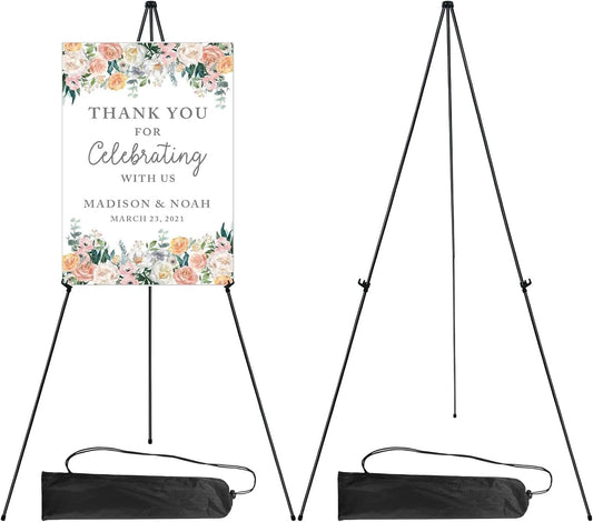 RRFTOK Easel Stand for Display, 63'' Instant for Sign Art and Crafts Portable Ground Easels for Wedding Banner and Poster Display Stand - Metal Tripod with Portable Bag.Black
