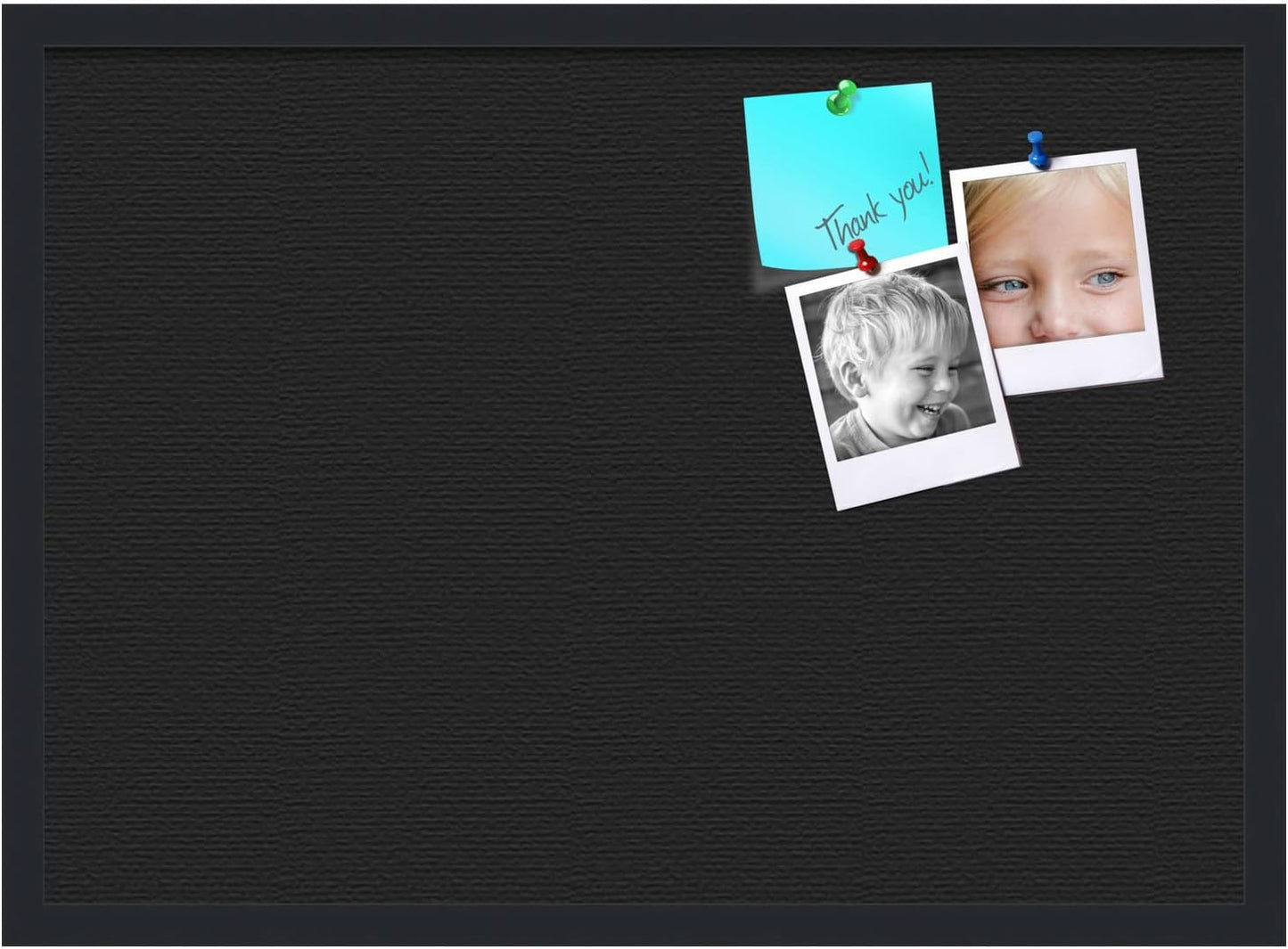 PinPix 28x20 Inch Cork Bulletin Board. This Decorative Framed Pin Board Comes with Solid Black Design and a Satin Black Frame. Ideal for Home Office Decor or Message Board (PinPix-622)