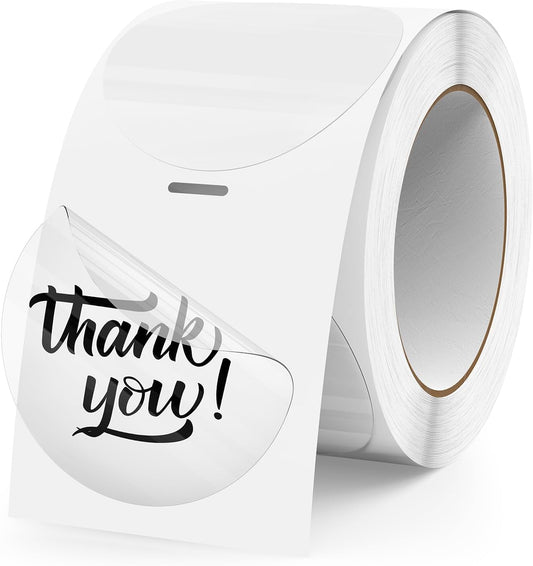 Transparent Thermal Labels Round 2 Inch Self Adhesive Circle Clear Printer Stickers Vinyl Waterproof Roll Decals Name Tag for Address Design DIY Logo Business 300 PCS