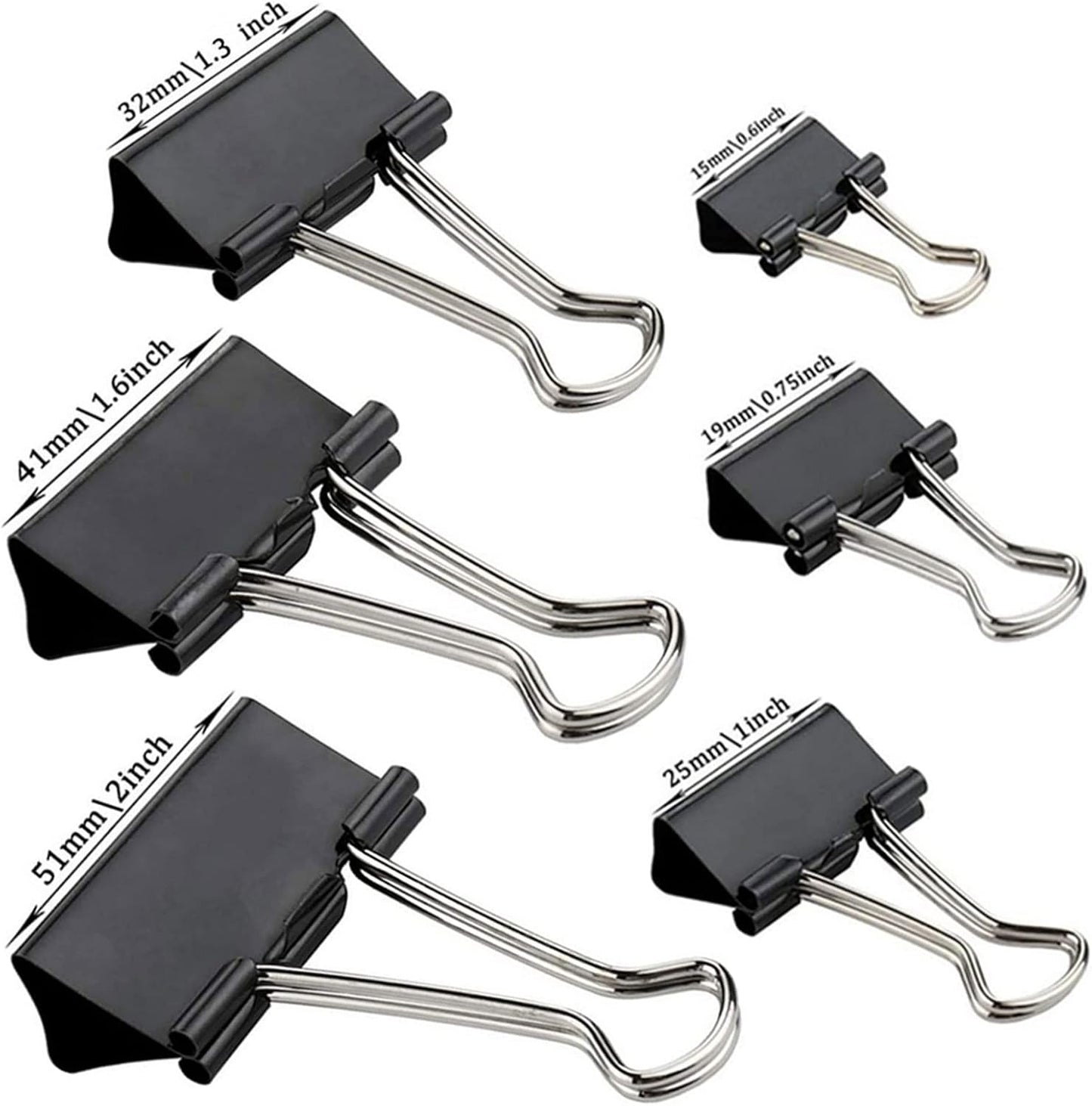 Binder Clips Paper Clamps 300 Pack Assorted Sizes (Black), Jumbo, Large, Medium, Small, Mini and Micro,6 Sizes for Office, School and Home