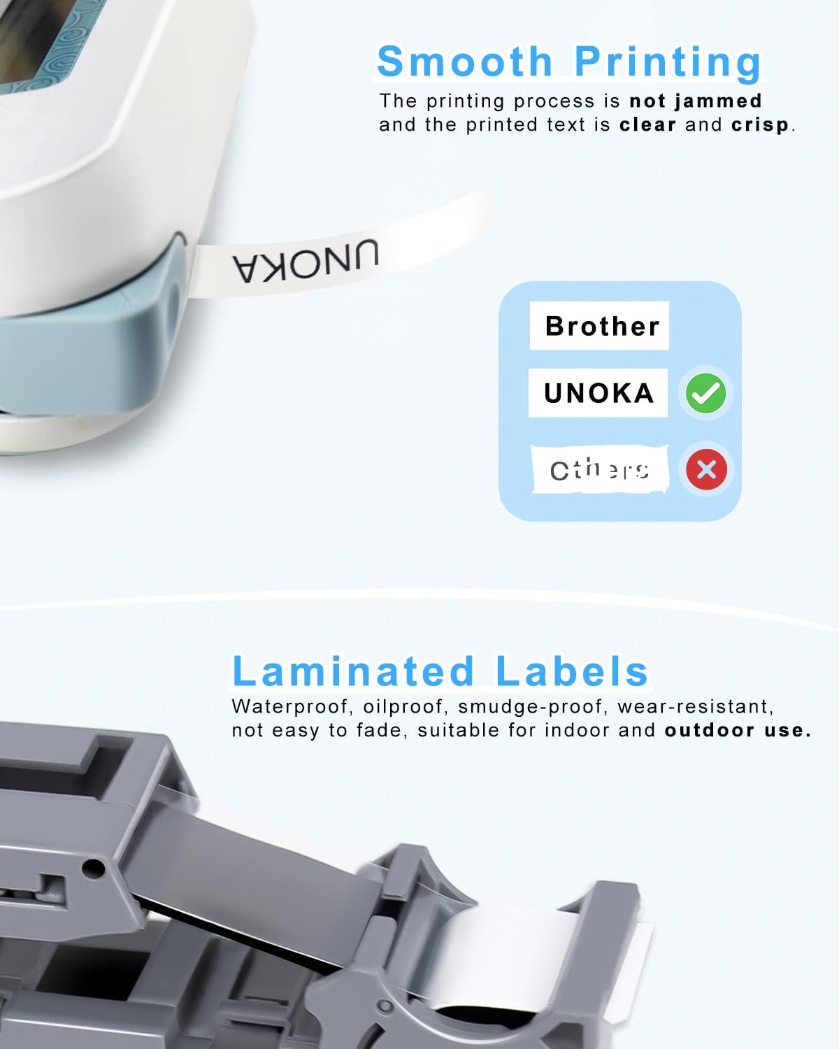 UNOKA Ptouch Tape 12mm 0.47 White Laminated Compatible with Brother Label Maker PTH110 PTD220 PTD210, TZe TZ Tape TZe-231 Black Ink on White Refills, Waterproof, Indoor/Outdoor Use, 2 Pack