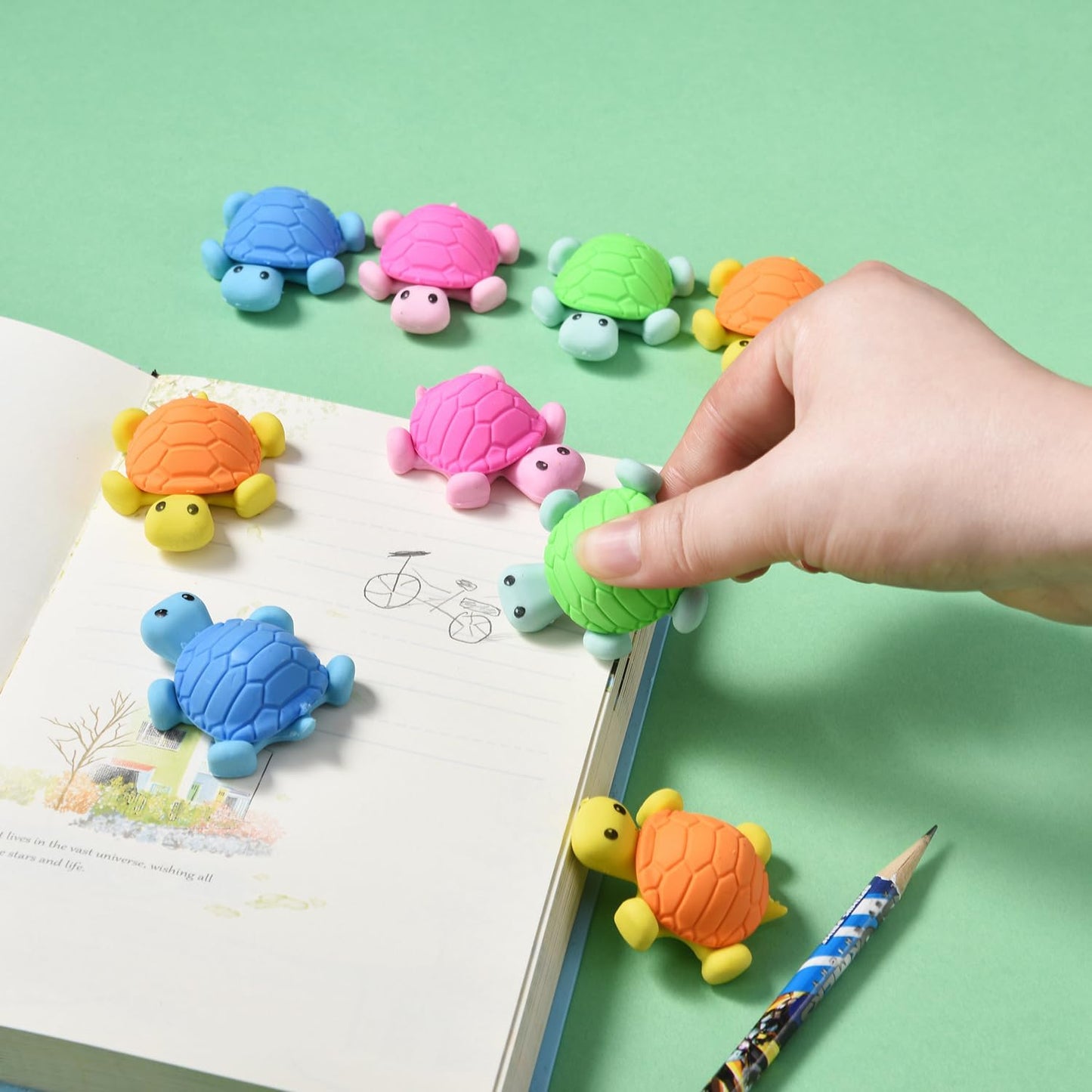 16 Pack Turtle Erasers for Kids, 3D Puzzle Erasers for Boys Girls, Fun Eraser for School Supplies Prize Gifts Party Favors