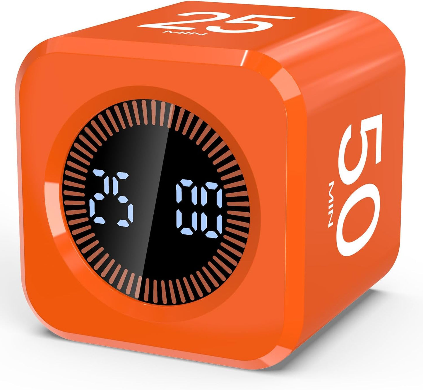 Pomodoro Timer Cube Visual Productivity Flip Timer for Kids Classroom Desk, 5/10/25/50min& Custom Countdown, Silent&Sound Mode Digital Cube for ADHD Study Work School Game Kitchen (Orange)