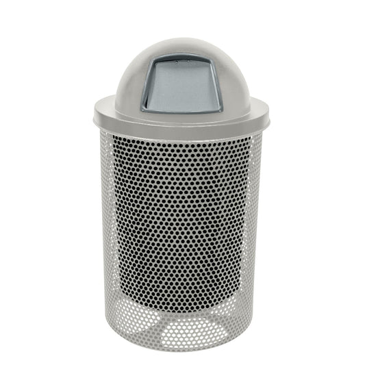 RDT-P-TXTGRY Heavy Duty Round Trash Receptacle with Dome Top, Liner Included, 32 Gallon, Textured Grey, Made in America