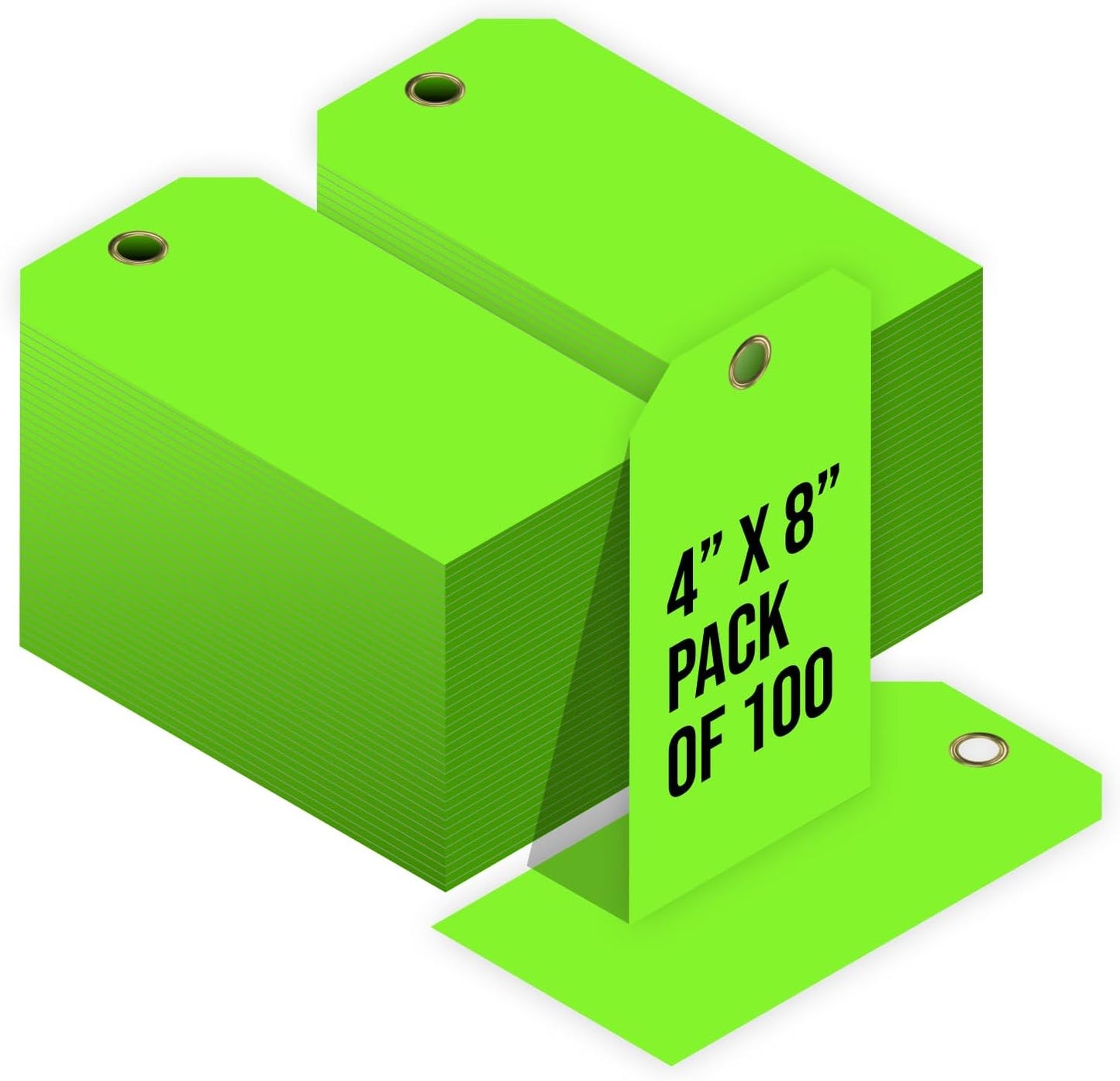 Tags 4 Less 15 Mil Waterproof Plastic Tags, Pack of 100 – 4” x 8” Heavy Duty Plastic Tags for Labeling, Outdoor Tagging, Equipment Labeling, Luggage, Valves & More (Fluorescent Green)