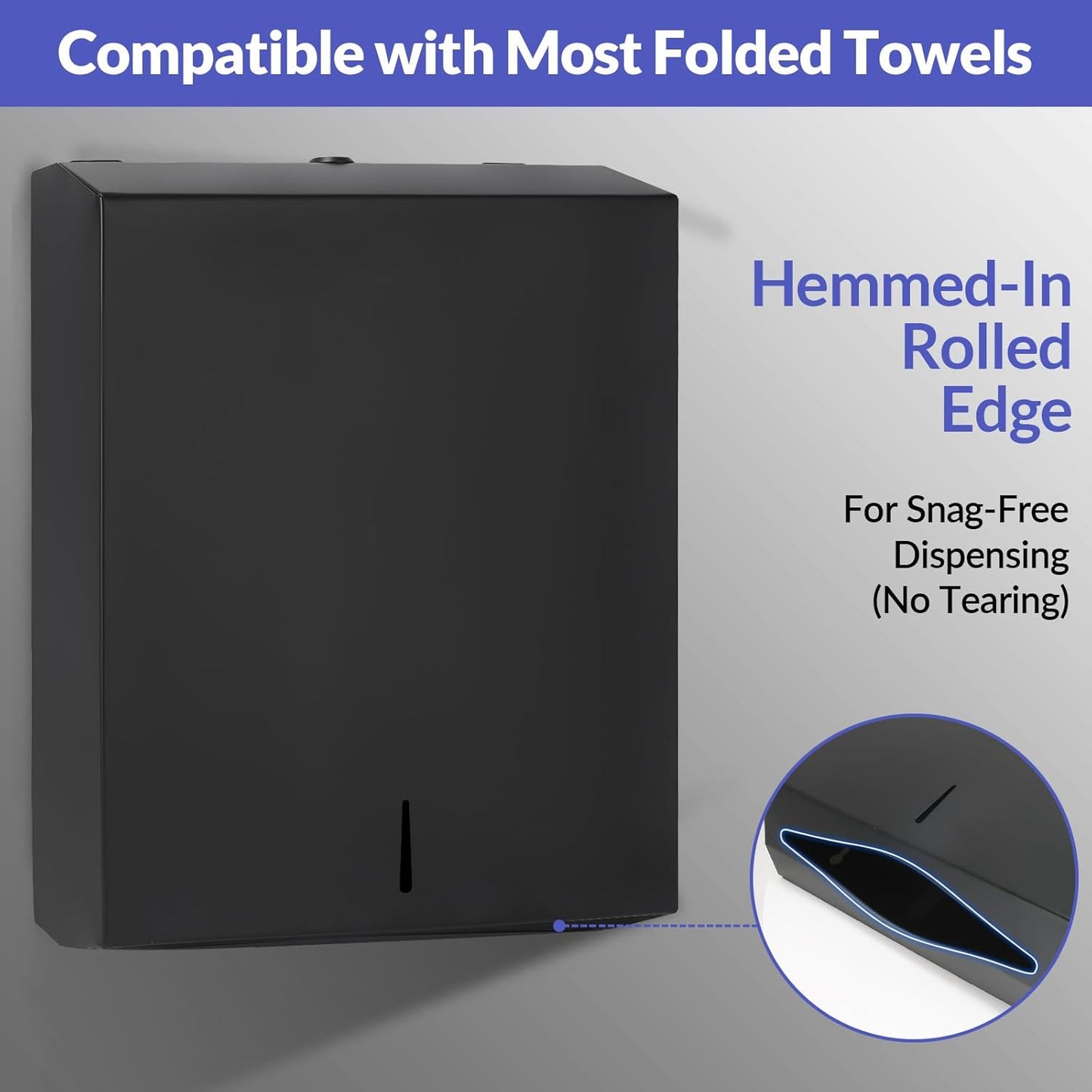 Paper Towel Dispenser Wall Mount, Matte Black Stainless Steel Commercial Paper Towel Holder with Lock, Large Capacity 400 C Fold/525 Multifold Towels