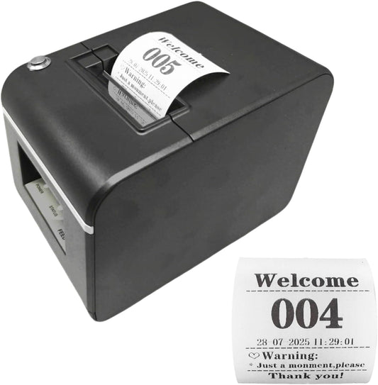 Auto-Cutter Ticket Printer Take a Number Dispenser 57mm Receipt Ticket Thermal Printer Can Edit Text via PC Show 3-Digits Waiting Number for Queue