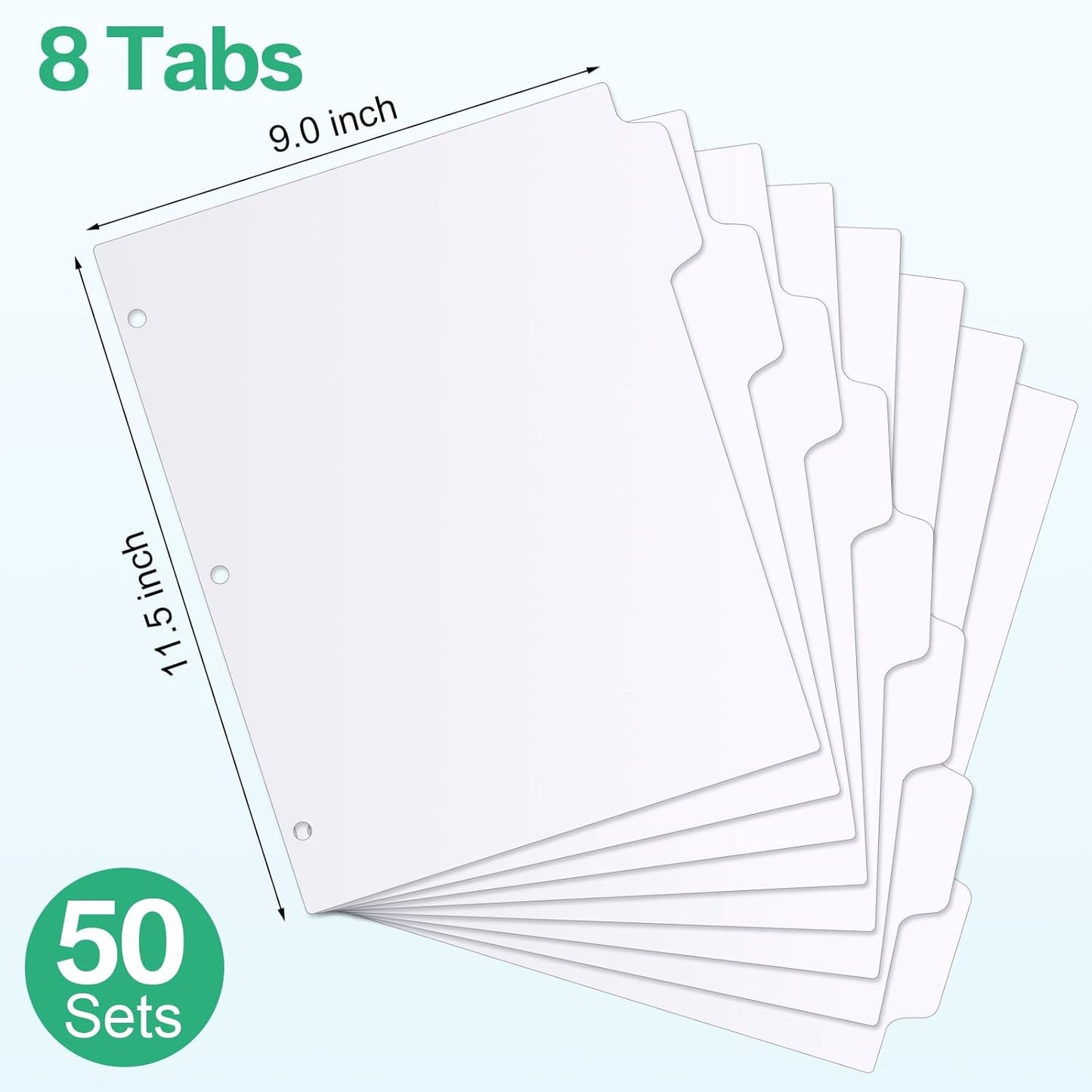 Geyoga 400 Pieces 50 Sets 3 Ring Binder Dividers with Tabs 11. 5 x 9 Inch 8 Tab Dividers for 3 Ring Binders Letter Size Page