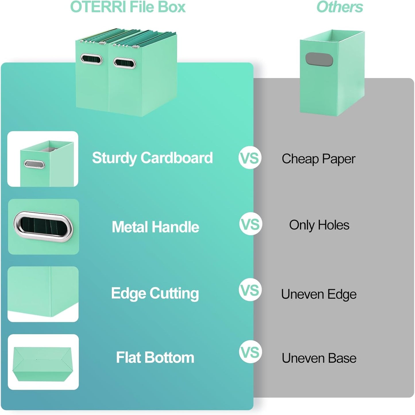 Oterri File Organizer, 8 Packs Small Storage Box, Cardboard File Folder Organizer, Collapsible File Box for Hanging File Folders Letter Size, Portable Filing Organizer with Handle (Mint Green)