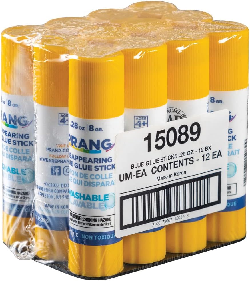 Prang Washable Glue Stick, Blue, 28 Oz., 12 Count