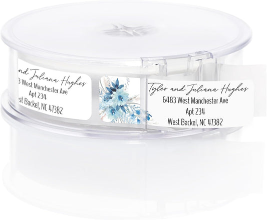 Blue Floral Rolled Address Labels / 500 Personalized Return Address Labels/Designer Address Stickers in Elegant Plastic Dispenser