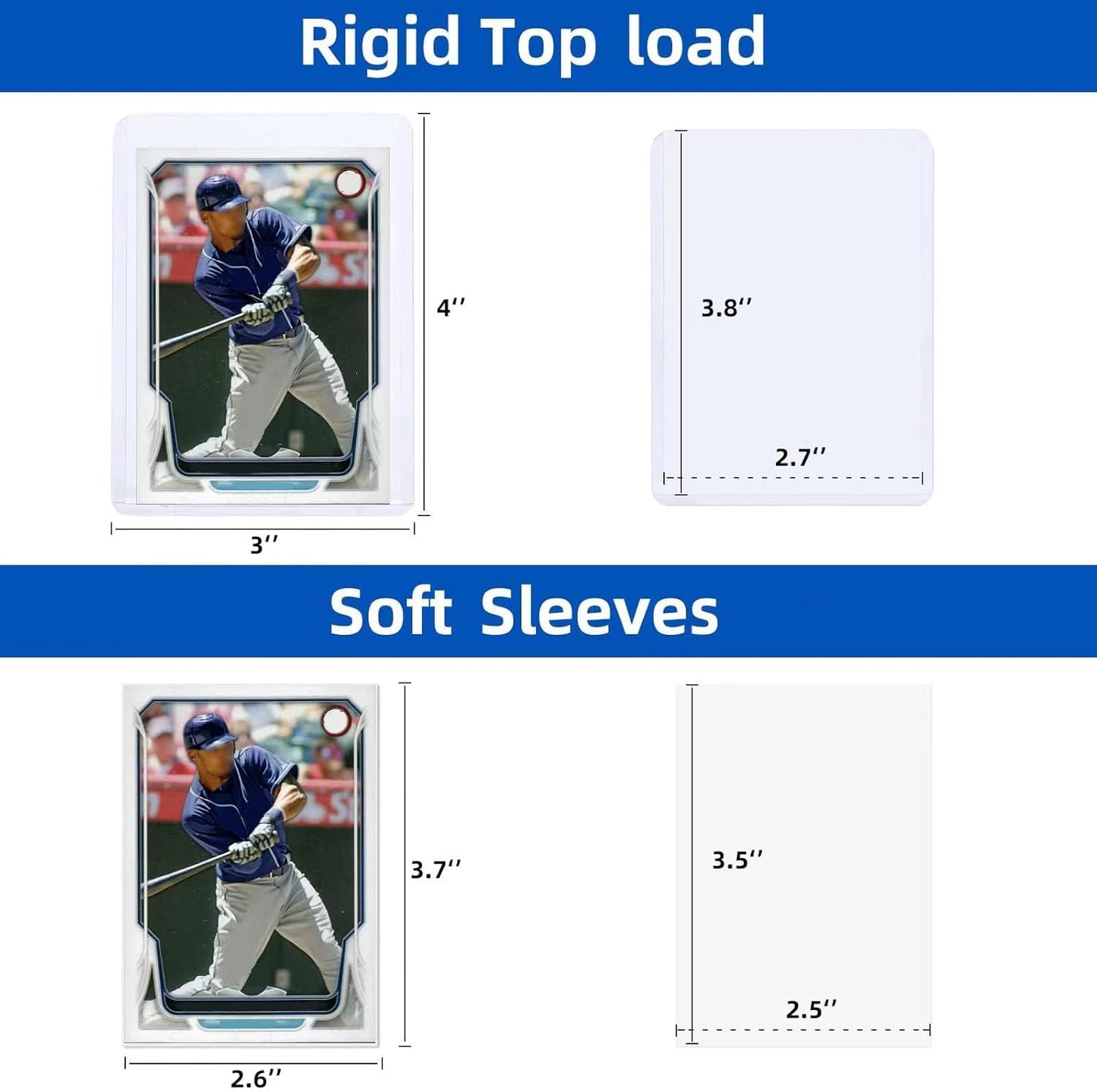 400 Card Sleeves Top Loaders for Cards, Arjiekwei 3"X4" Baseball Cards Protectors Hard Plastic, Premium Toploaders Holder for Trading Sports Football Game Card(200 Top Loaders + 200 Penny Sleeves)