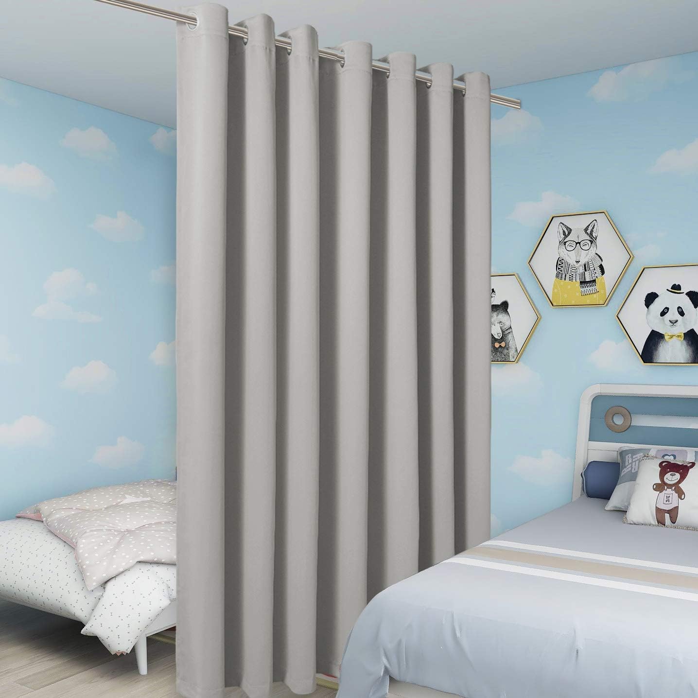 BONZER Room Divider Curtain Total Privacy Wall Wide Grommet Room Darkening Curtains for Patio Sliding Glass Door, 84L x 108W Inch (7L x 9W ft), 1 Panel, Silver