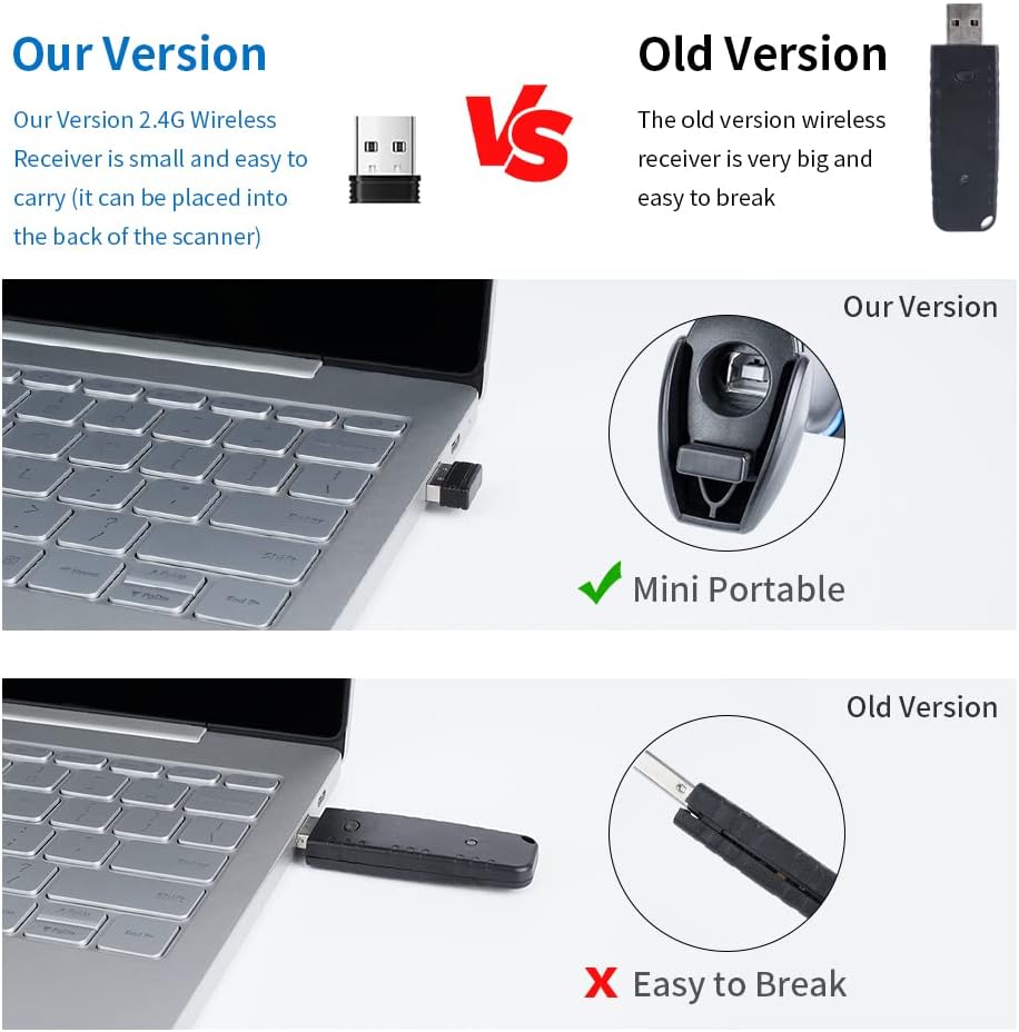 Wireless 1D 2D QR Handheld Barcode Scanner 3 in 1 Bluetooth & 2.4GHz Wireless & USB Wired Connection for Supermarket, Mobile Payment, Store, Warehouse