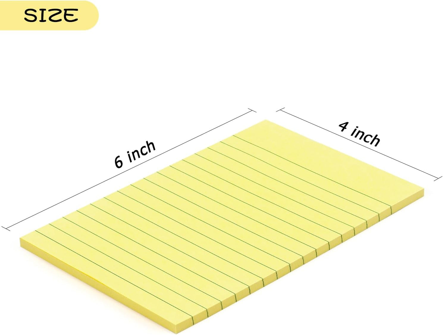 Early Buy 6 Pads Lined Sticky Notes with Lines 4x6 Self-Stick Notes Bright Color Sticky Notes, 45 Sheets/Pad (Yellow)