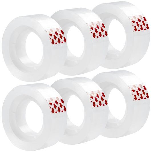 Clear Tape, 6 Rolls Transparent Tape Refills, Easy Tear Stationery Gift Tape for School & Office, High Viscosity, Odorless, 1 Inch Core, 3/4 x 1000 inches