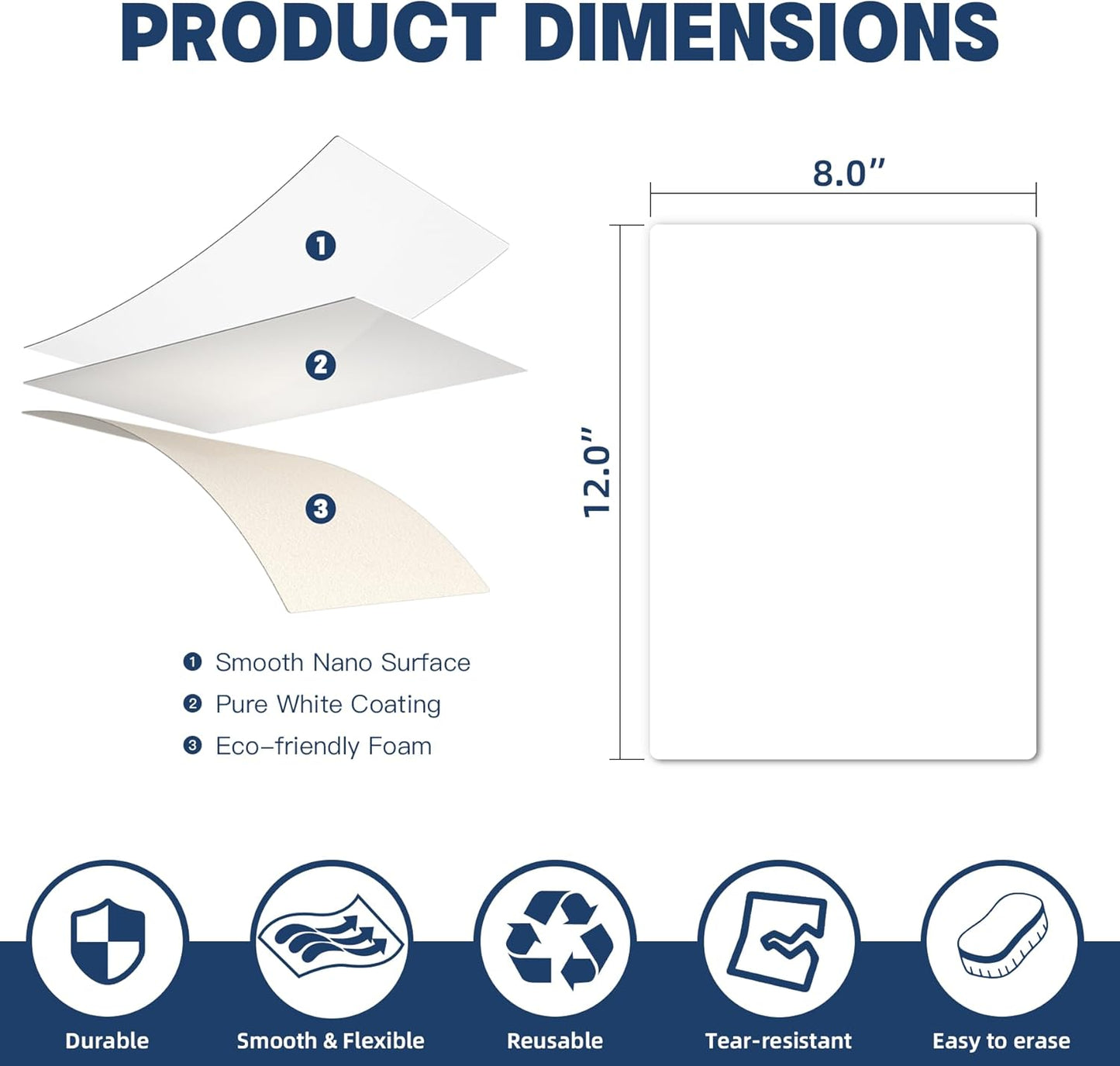 Dry Erase White Board, Small Dry Erase Sheet for Fridge, Non-Magnetic Whiteboard, 12" x 8" Reusable & Removable Whiteboard for Wall/Refrigerator/Door/Classroom(5 Sheets)