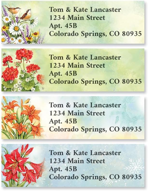 Colorful Images Nature’s Grace Floral Return Address Mailing Labels, Personalize with Name & Address, Set of 240 Self Adhesive, Easy Peel Flat Label Sheets, Small, 12 Designs