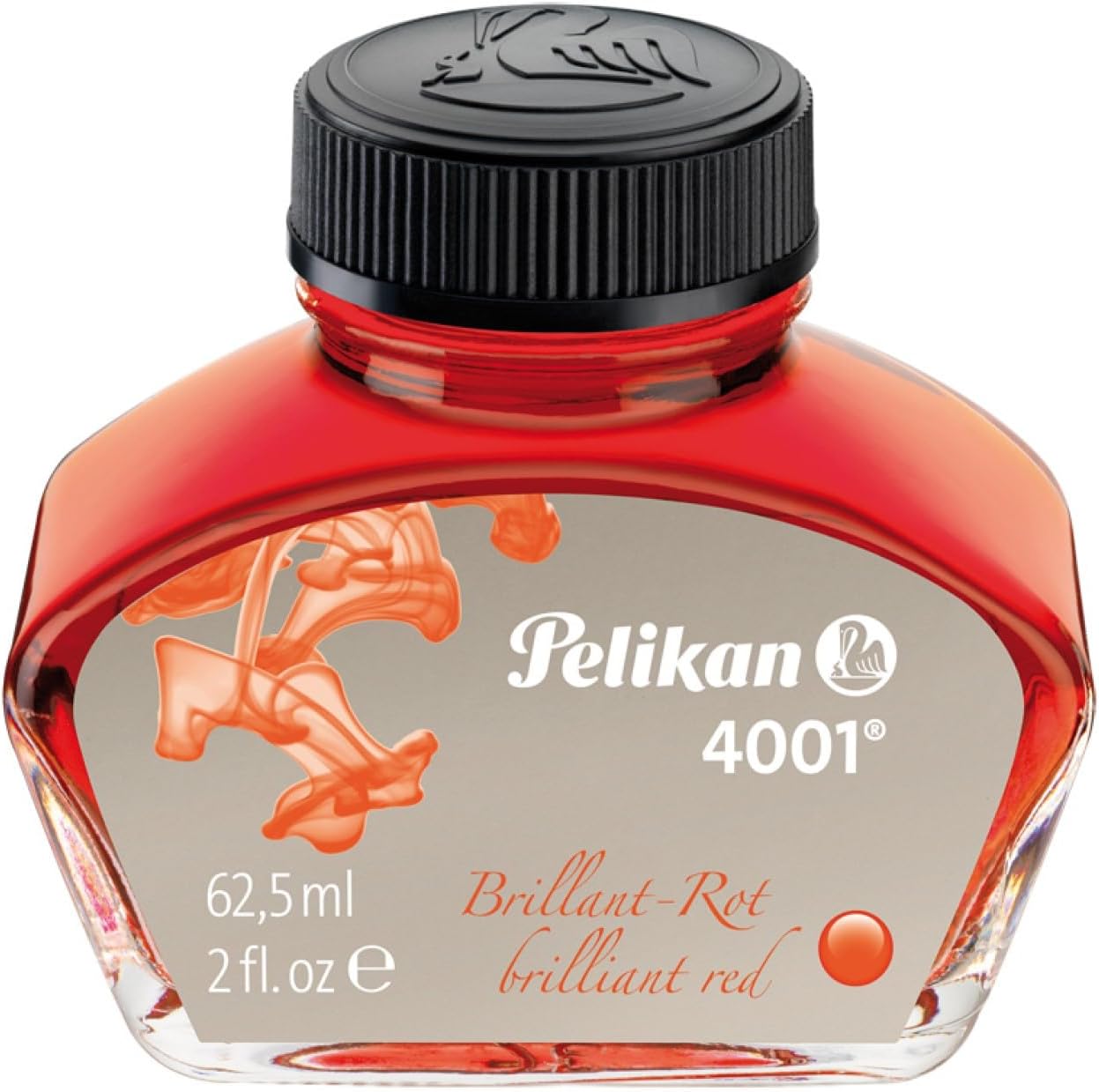 Pelikan 4001 Bottled Ink for Fountain Pens, Brilliant Red, 62.5ml, 1 Each (329169)