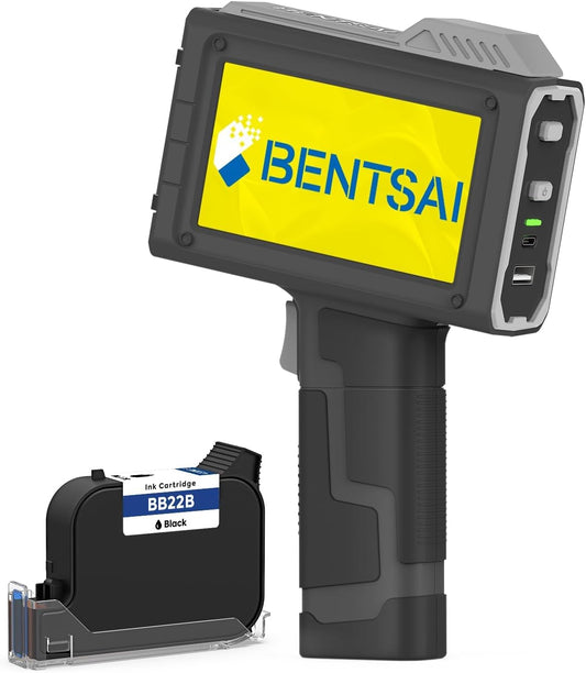 BENTSAI Handheld Inkjet Printer BT-HH6205B Newly Upgraded with 16H Long Endurance 0.5Inch Use for Batch Number Date Code Logo Serial Number Barcode QR Code on Plastic Cardboard Wood Metal Clothes
